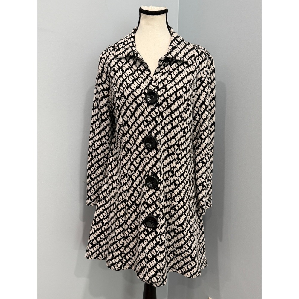 Ali Miles Womens Knit 100% Cotton Abstract Print Button Front Swing Jacket M
